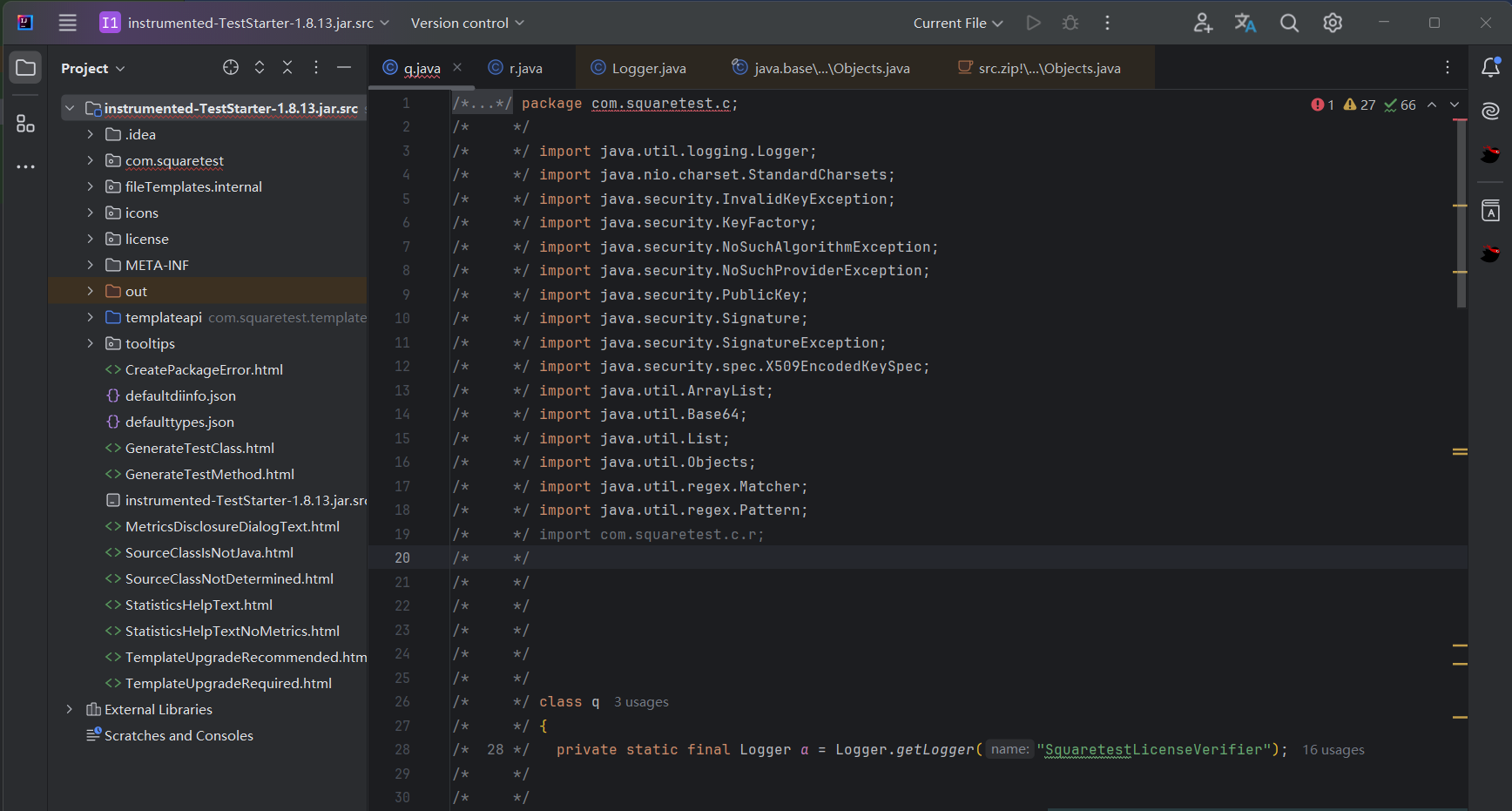 Squaretest sources
